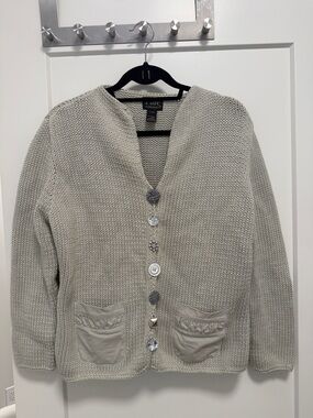 Pure Handknit Cream with glittery Button-Front Cardigan
